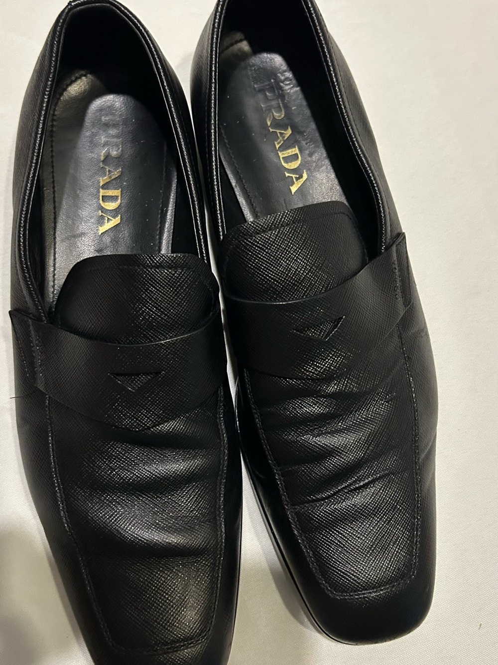Prada Black Textured Leather Penny Loafers - Picture 2 of 7